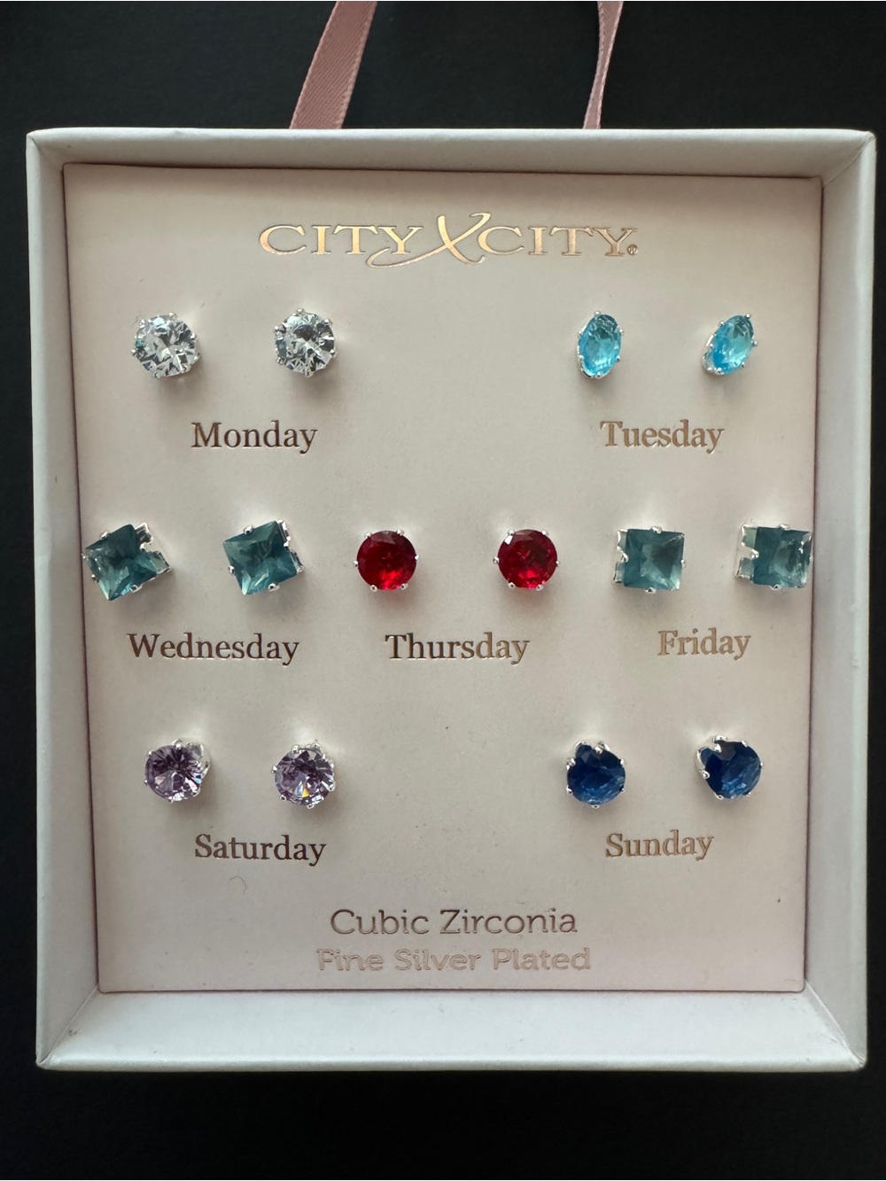 Women’s 7-Pair Cubic Zirconia Stud Earring Set – Multicolor